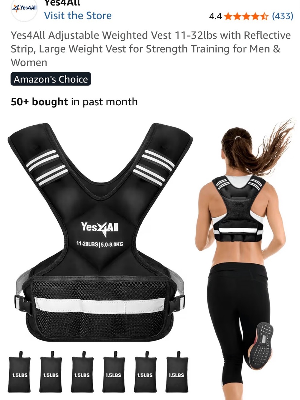 Yes4All Adjustable Weighted Vest in Black & White